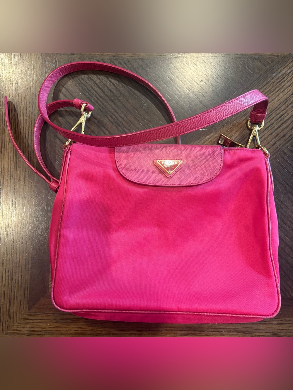 Prada Hot Pink Nylon Crossbody Bag with Gold-Tone Logo